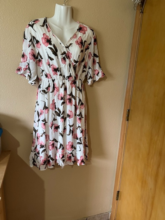 Ces Femme Dresses & Skirts - Ces Femme White Mini Dress with Pink Floral Print